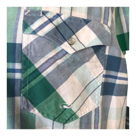 Roper Mens Blue Green Striped Long Sleeve Pearl Button Up Rodeo Shirt Size XL - Picture 4 of 13
